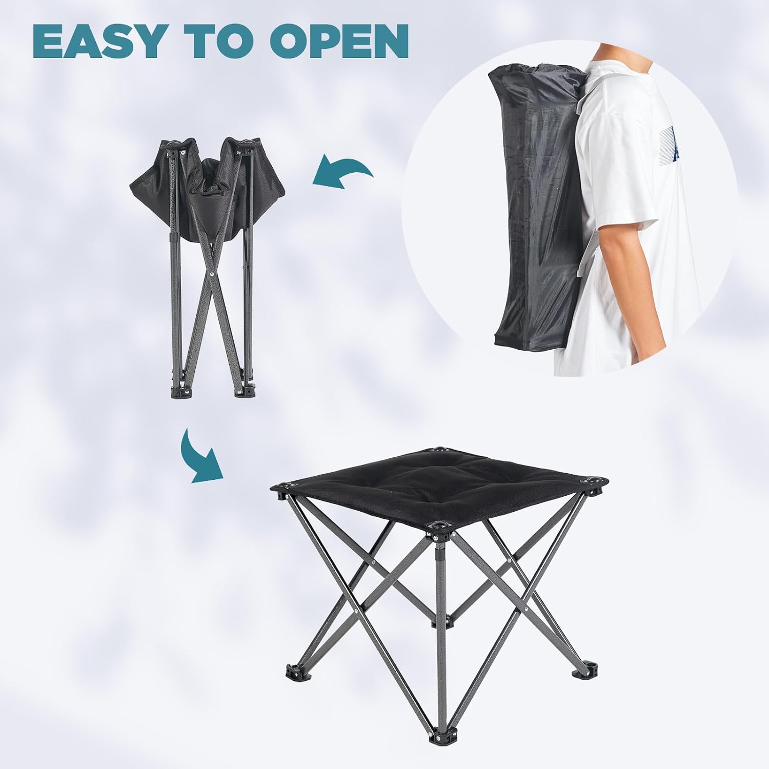 Black Oversized Padded Folding Camping Stool - Image 2