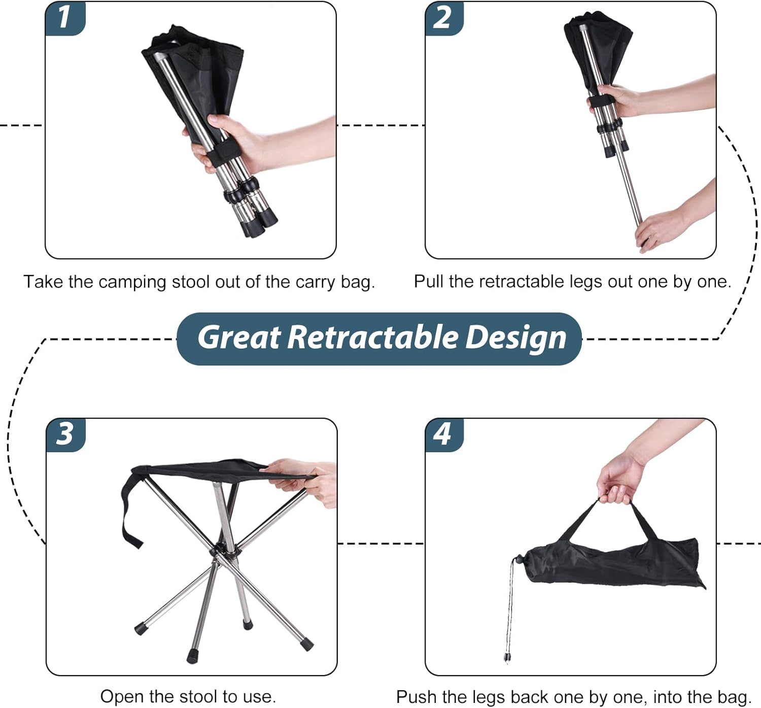 Telescopic Compact Folding Stool with Bag - Image 2