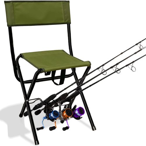 Green Folding Fishing Chair with Rod Holder