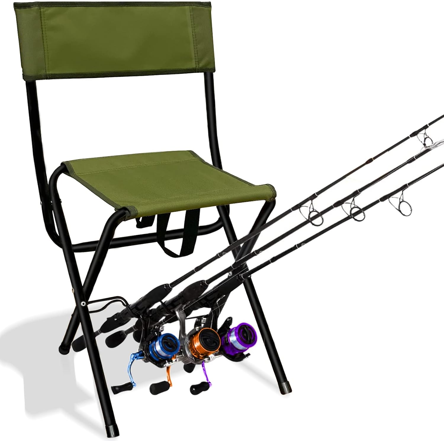 Green Folding Fishing Chair with Rod Holder