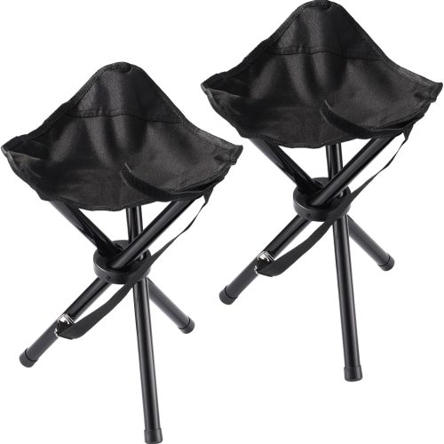2-Piece Black Portable Tripod Stool Set