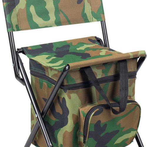 Camouflage Foldable Camping Chair with Cooler Bag
