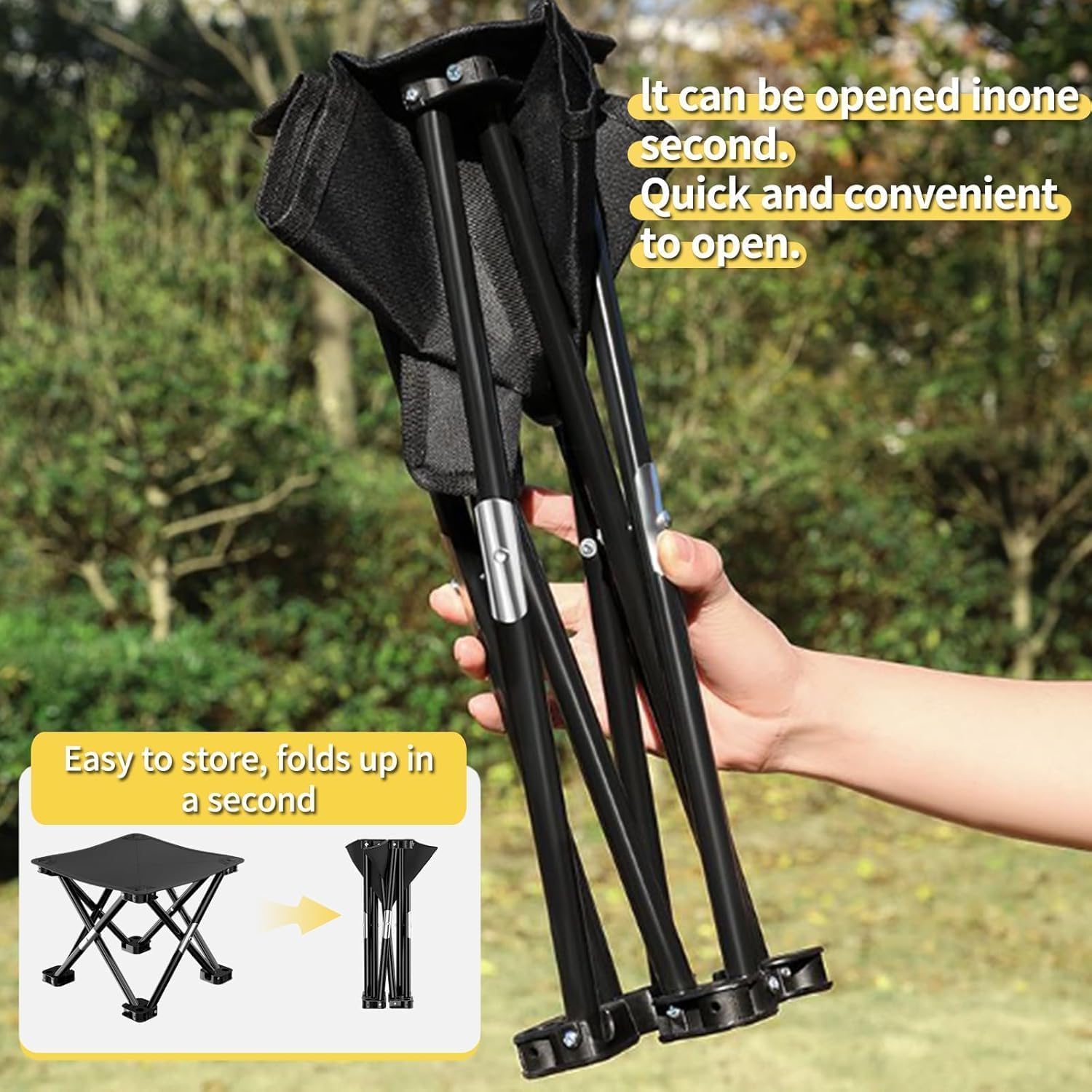 Black Lightweight Outdoor Folding Camping Stool - Image 2