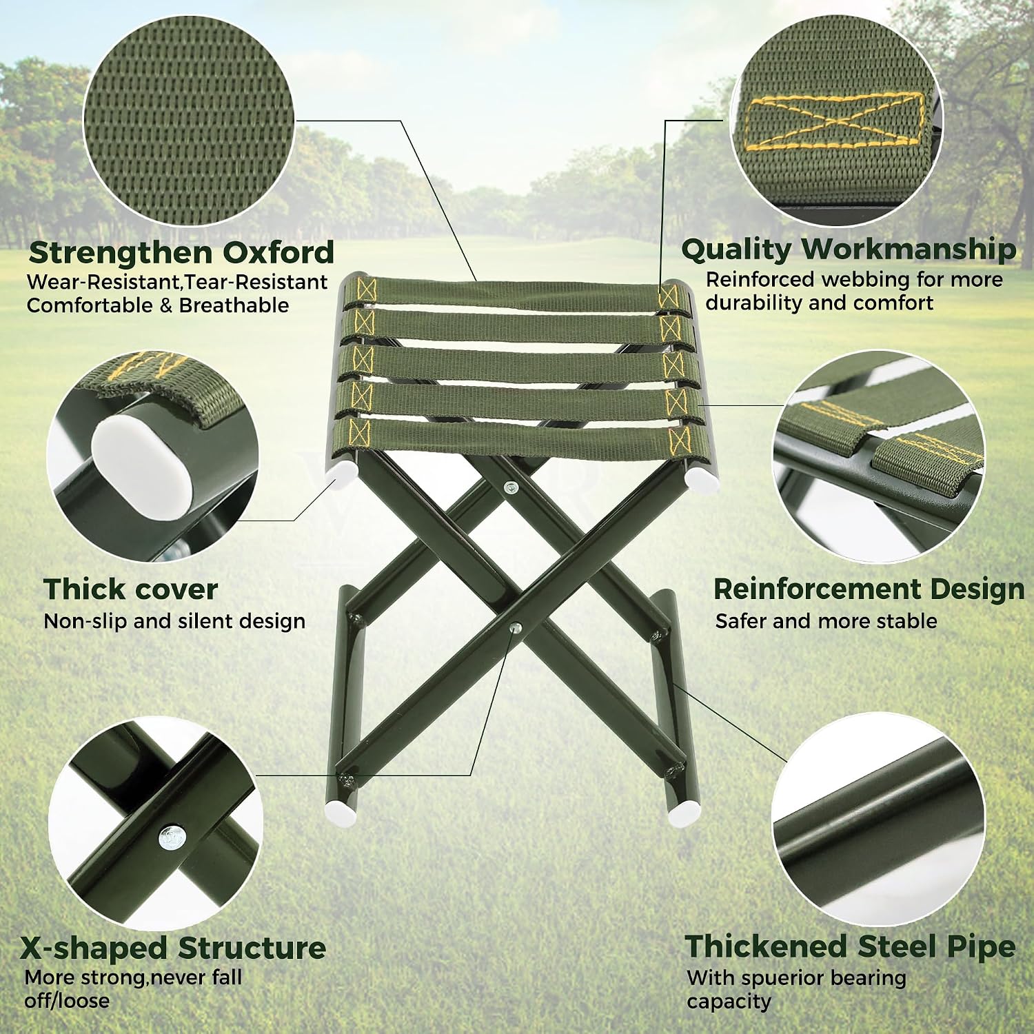 Military Green Heavy Duty Steel Folding Stool - Image 2